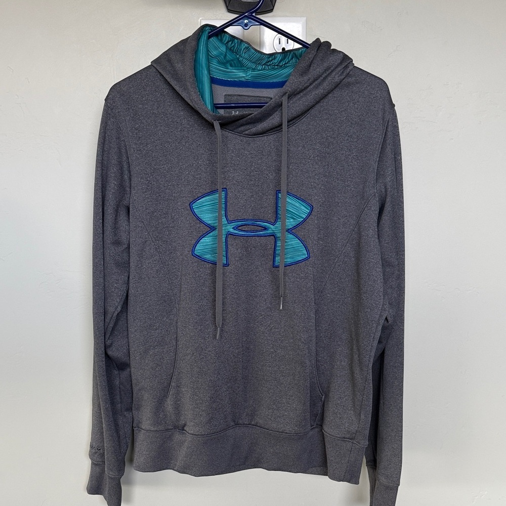 Under Armour Charcoal Hoodie with Teal Logo